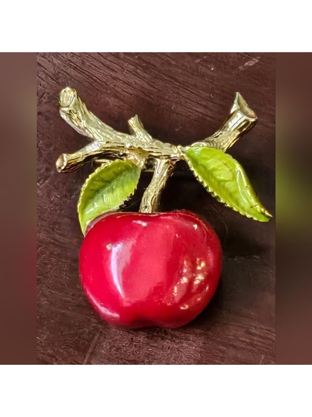 Vintage Gerry’s Brooch Red Enamel  Gold Tone Brooch Jewelry 1 1/2"
